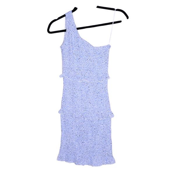 PRINCESS POLLY Elza Mini Dress Blue One Shoulder Shirred Smocked Women's 2 - Picture 3 of 14
